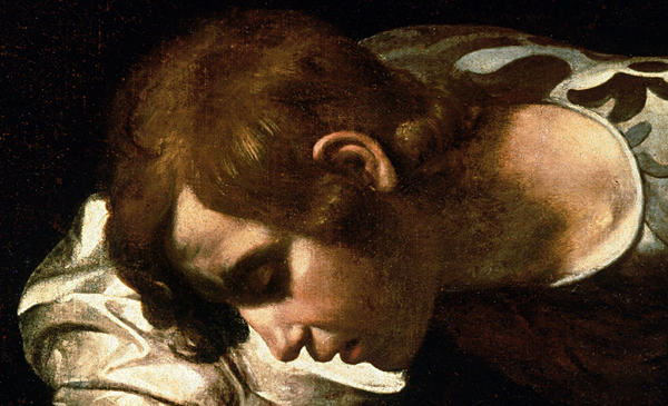 Narciso by Caravaggio, detail. Photo Arte.it.