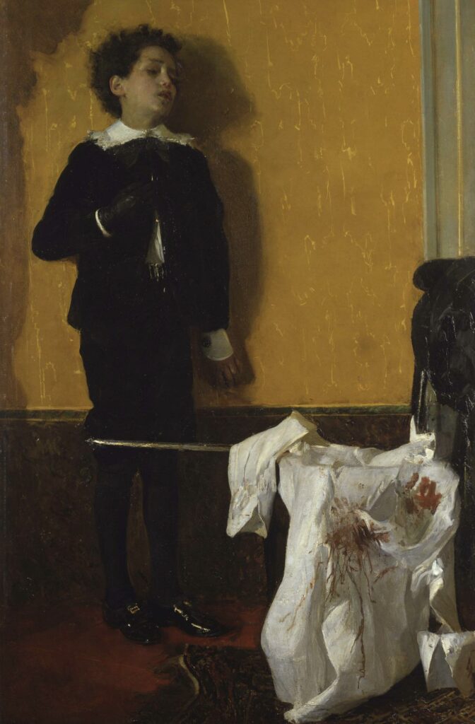 Dopo il duello, Antonio Mancini, 1872, Olio su tela